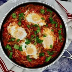 Turkish Eggs with Sucuk, Tomatoes, Onions & Peppers