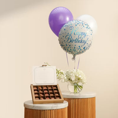 Berkeley & Lords Levo Small Chocolate Box (Birthday Balloons & Flowers)