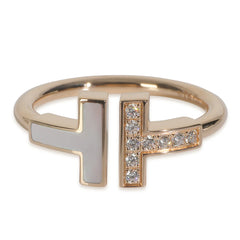 Rose Gold Mother Of Pearl and Diamond Tiffany T Wire Ring