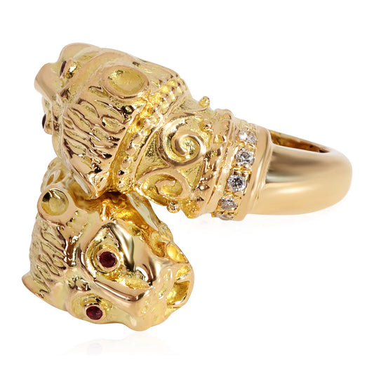 Heritage Double Head Ruby Diamond Ring in 18k Yellow Gold 1_10 Ctw