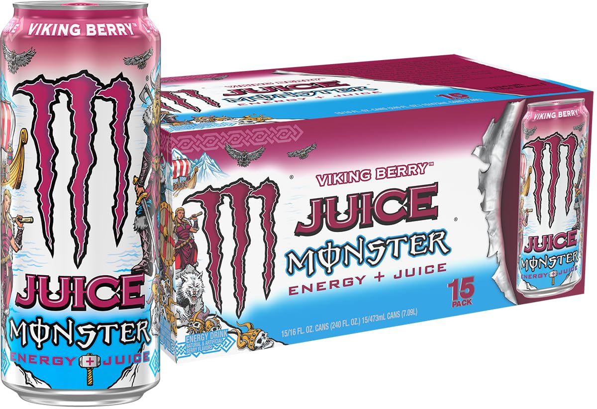 Monster Energy Juice Viking Berry, Energy + Juice, Energy Drink, 16 Ounce (Pack of 15)