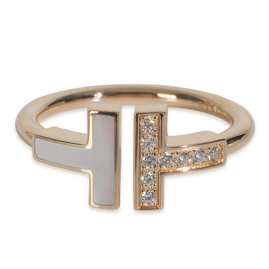 Rose Gold Mother Of Pearl and Diamond Tiffany T Wire Ring